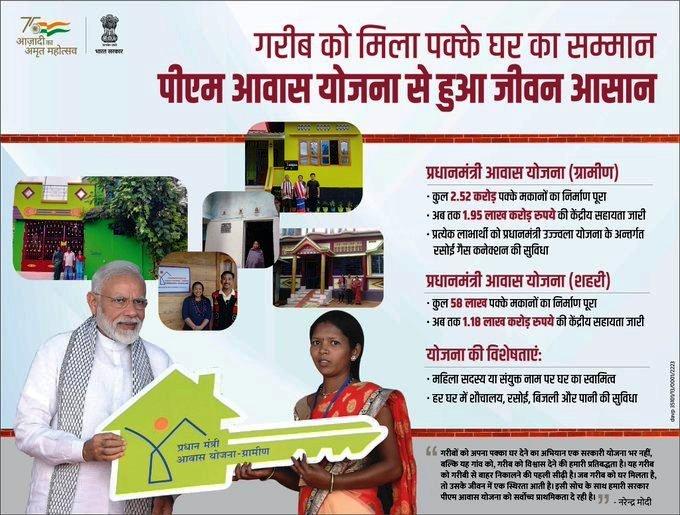 प्रधानमंत्री आवास योजना, देश के हर निर्धन को पक्का घर देने के लिये महत्त्वपूर्ण कदम उठा रही है सरकार: प्रधानमंत्री