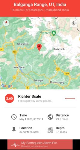 भूकम्प के झटके, भिलंगना पिंसवार था केन्द्र