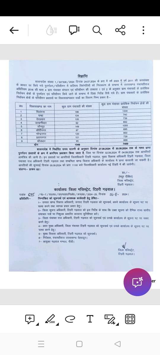 ग्राम पंचायतों के पुनर्गठन प्रस्तावों अनंतिम प्रकाशन की विज्ञप्ति जारी