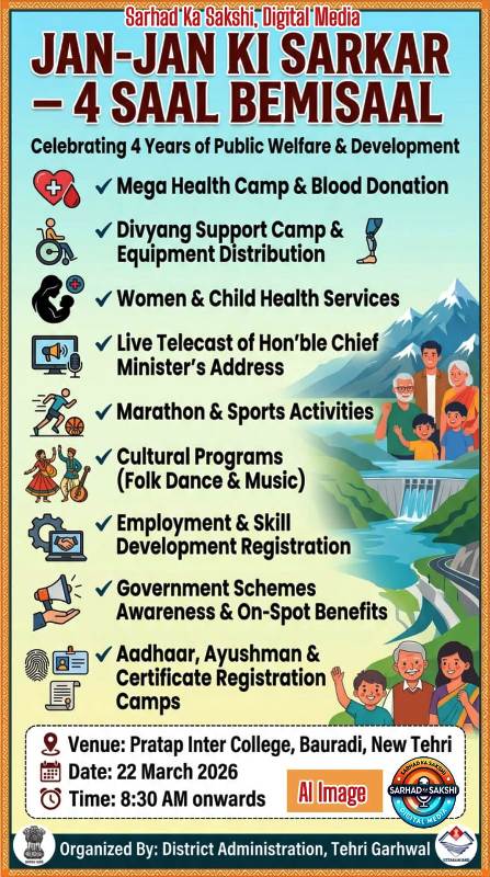 नई टिहरी में ‘जन-जन की सरकार, 4 साल बेमिसाल’ कार्यक्रम, प्रताप इंटर कॉलेज बौराड़ी में भव्य आयोजन