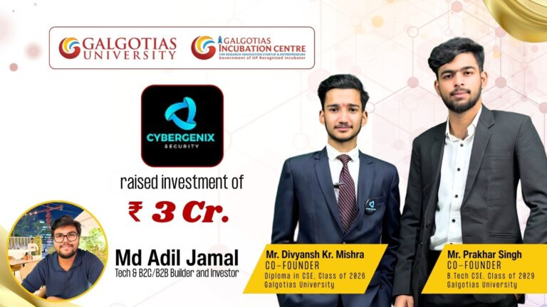 INR 3 Crore Funding Grabbed by Galgotias University Student-Led Startup Cybergenix Security Pvt Ltd