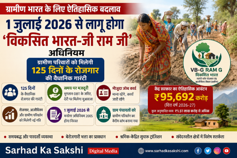 ग्रामीण भारत के लिए ऐतिहासिक बदलाव: 1 जुलाई 2026 से लागू होगा ‘विकसित भारत-जी राम जी’ अधिनियम