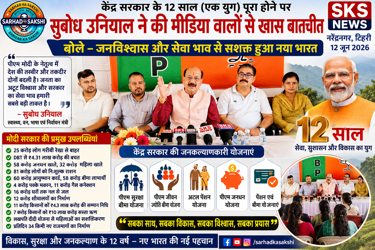 मोदी सरकार क 12 साल पूरा होंण पर सुबोध उनियाल न करी मीडिया वालौं सि छुईं बात