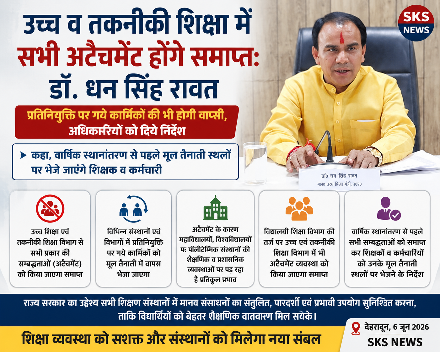 उच्च व तकनीकी शिक्षा में समाप्त होंगी सभी अटैचमेंट, प्रतिनियुक्ति पर गए कार्मिकों की होगी वापसी: डॉ. धन सिंह रावत