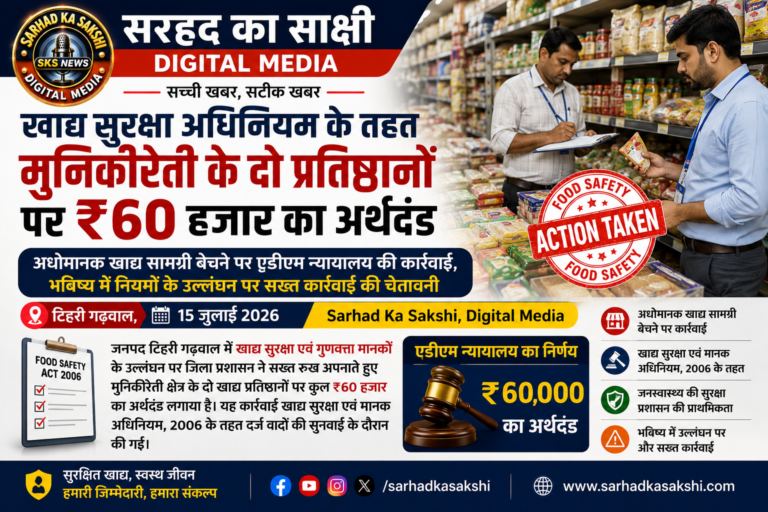 खाद्य सुरक्षा अधिनियम के तहत मुनिकीरेती के दो प्रतिष्ठानों पर ₹60 हजार का अर्थदंड